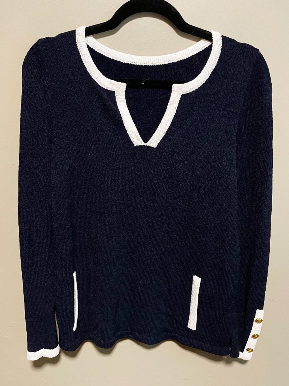 Vintage Contrast Trim Sailor Sweater Navy White XS